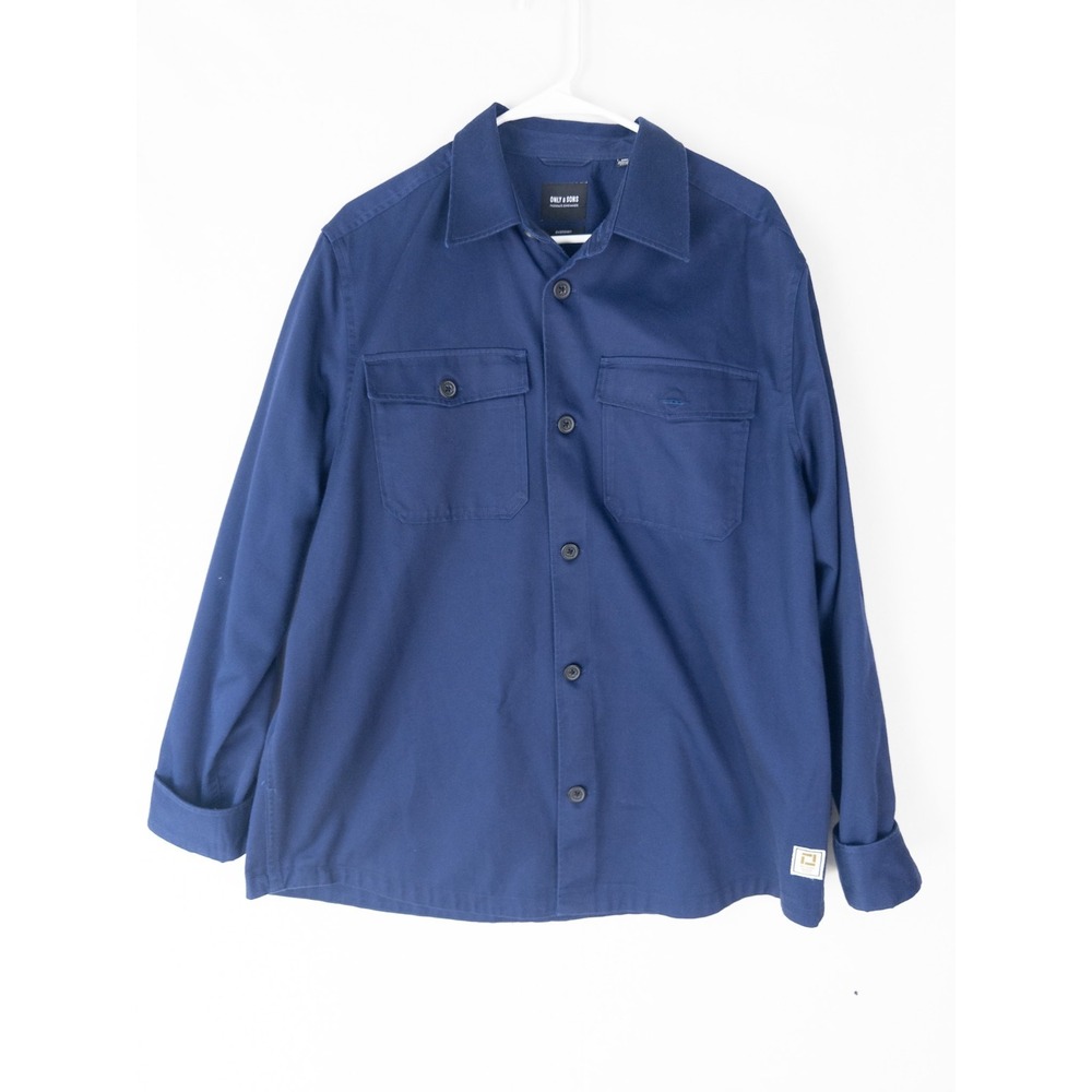 Only and Sons Overshirt Blue XL Button Up Black Shacket Collared Pockets